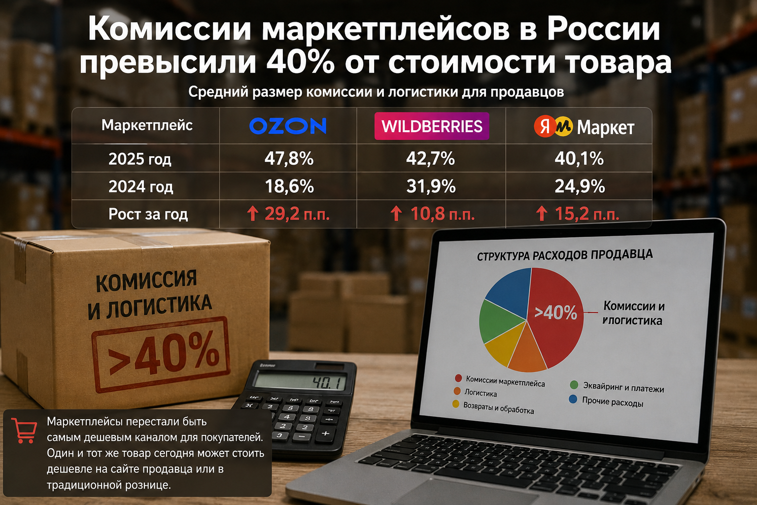 Комиссии маркетплейсов в России превысили 40% от стоимости товара